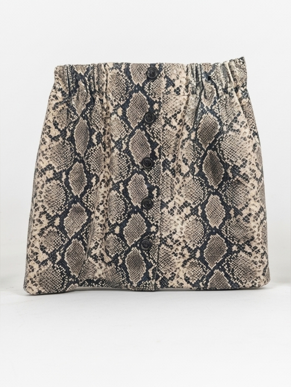 Zara Basic Faux Leather Button-Front Snake Print Mini Skirt in Beige Black